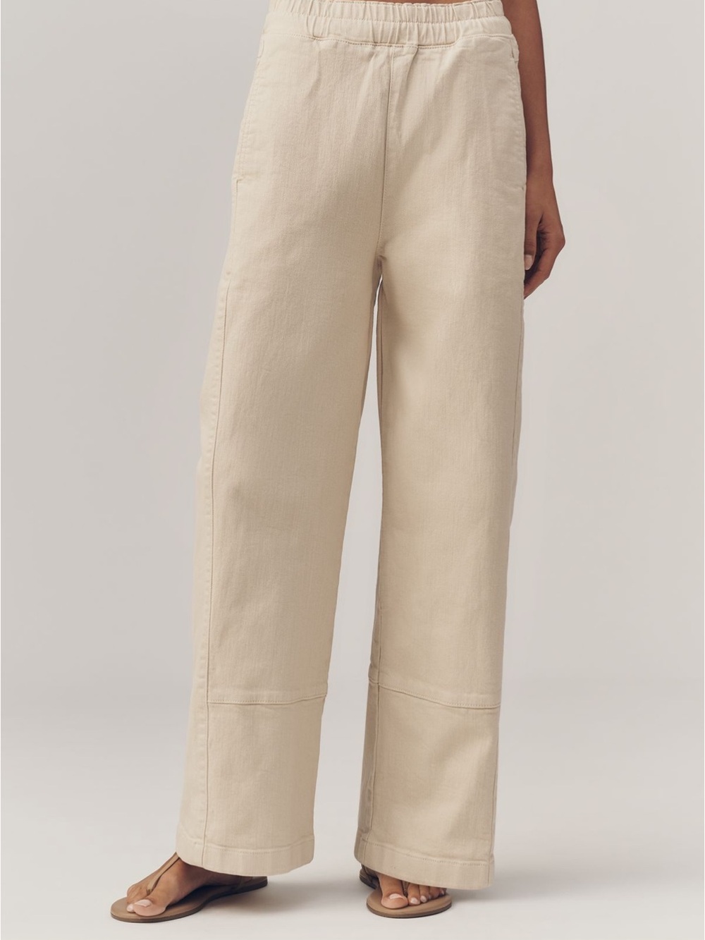 Pilcro/Anthropologie Relaxed Wide-Leg Drawstring Pants in Light Beige - Picture 2 of 3